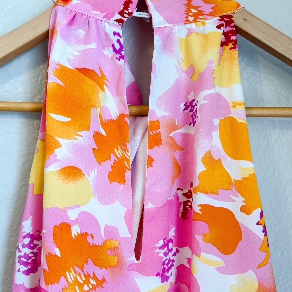 Aakaa Twist Front Abstract Floral Mini Dress Colorful Print Size Medium Women’s - Picture 8 of 10